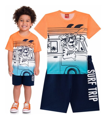 Conjunto Infantil Masculino Camiseta + Bermuda Moletom Kyly