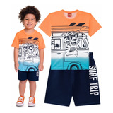 Conjunto Infantil Masculino Camiseta + Bermuda Moletom Kyly