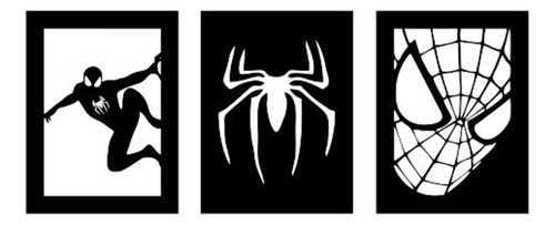 Cuadro Spiderman Hombre Araña Pared Negro Set X 3 Unidades 