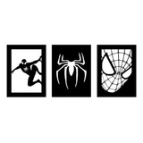 Cuadro Spiderman Hombre Araña Pared Negro Set X 3 Unidades 