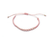 Pulsera Macramé Rosa 10 Bolitas Acero Quirurgico Baño Plata