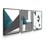 Quadro Decorativo Triangulo Geometrico Azul Cinza Sala Loja