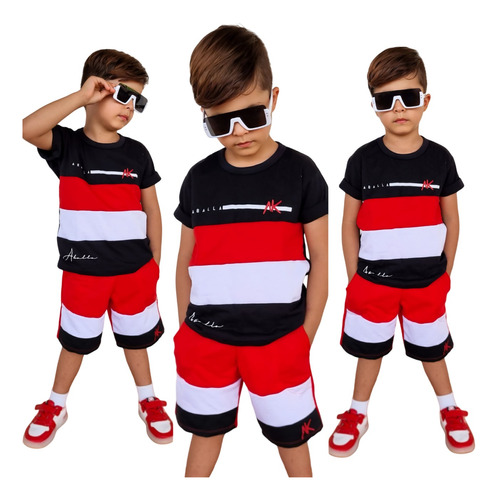 Conjunto Masculino Kit Roupa Infantil Camisa + Bermuda Abala