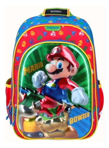 Mochila Browser Mario Bros Escolar Primaria Original Chenson Niño Metalizada Videojuego Luigy Super Mario Oferta