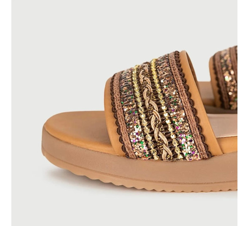 Sandalias Viamo Gin Cuero Vacuno Faja Brillo Y Pulsera 