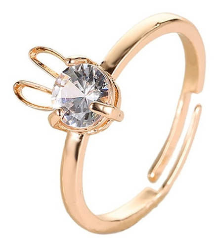 Anillo Zirconia Conejito Color Rose Gold Y Plata Para Mujer