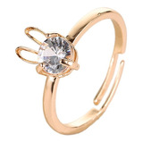 Anillo Zirconia Conejito Color Rose Gold Y Plata Para Mujer