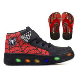 Tenis Led Homem Aranha Infantil Meninos Luz Pisca Chinelo