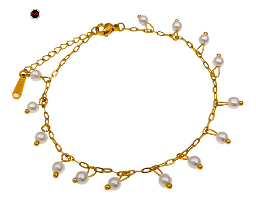 Pulsera Dorado Catorce Perlas Colgantes 18+4 Cm Acero C:7092