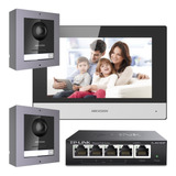 Kit 2 Porteros Ip Acceso Hikvision + 1 Pantalla Visor Touch