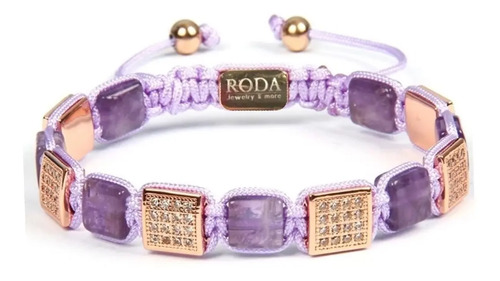 Fina Pulsera Piedra Cuadrada Amatista Diamante Cz By Roda