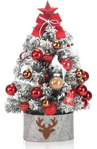 Conjunto De Mini Árvores De Natal De Mesa Com Flocos E Luzes
