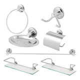 Kit Acessórios Banheiro Inox Lavabo Conjunto Porta Shampoo