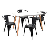 Juego Mesa Moderna Eames + 4 Sillas Tolix Negra Con Brazos