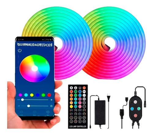 Kit 10mts Tira Neón Led Rgb Manguera Luces Bluetooth Audio