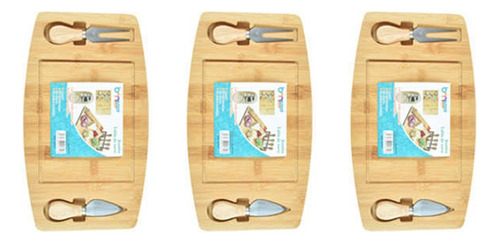 Pack 3 Tabla Para Quesos Picoteo Madera De Bambú 33x20cm