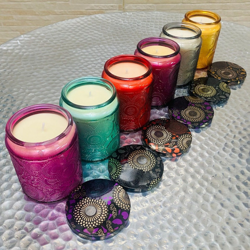 Set 6 Velas En Frascos Mandalas Re-utilizables 9 Cm Regalo