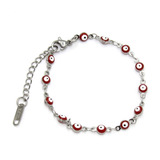 Pulsera Acero Plateado Ojo Turco Nazar 4 Mm Rojo Amor