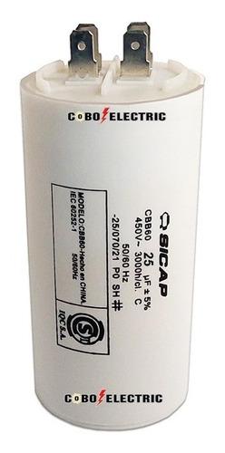 Capacitor Permanente 25 Uf Mf Para Motores Aires 450v Cbb60