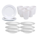 Set Juego Vajilla 6 Platos Playo + 6 Hondos + Vasos Melamina