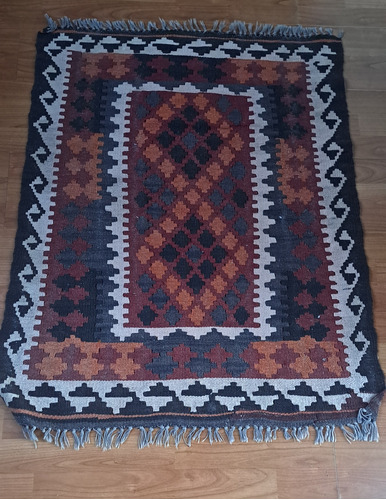 Alfombra Kilim Tonos Café Geométrica De 80 Ancho × 100 Largo