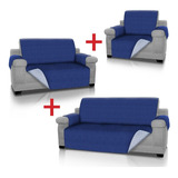 Combo 3 Cubre Sofás Azul: 1 Puesto + 2 Puestos + 3 Puestos