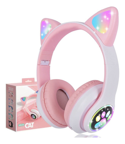 Audifonos Inalambricos Bluetooth Orejas Gato Luz Led Colores