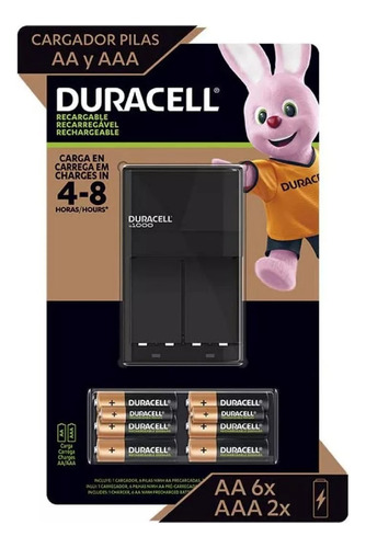 Cargador Duracell +6 Pilas Aa 2500ma+2 Pilas Aaa Recargables