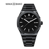 Reloj De Pulsera Impermeable De Cuarzo Clásico Makambako Color Del Fondo Negro/plateado