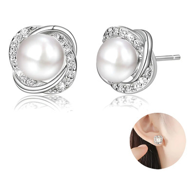 Aretes De Perla Plata 925 Mujer Circonita Joyeria Pendientes