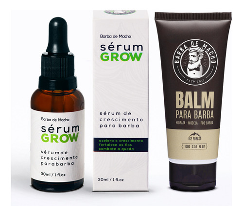 Serum Grow Top De Crescimento Barba Pelo + Balm Hidratante Fragrância Amadeirado Suave