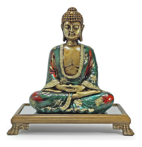 Buda Hindu Tibetano Enfeite Decorativo Na Base De Madeira