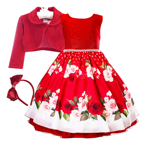 Vestido Infantil Juvenil Floral Luxo Realeza Cores + Bolero