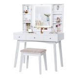 Bewishome Desk With Lighted Mirror White Vanity Set With 3