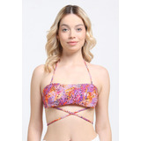 Bikini Bandeau Strapless Estampado Naranja