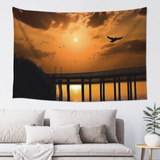 Adanti Bridge Silhouette And Bird Print Tapestry Decorative.