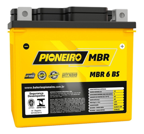 Bateria Moto Agm/vrla Pioneiro Mbr 6 Bs 12v 6ah