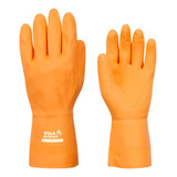 Luva Latex Reforçada Orange C/ Forro Limpeza Pesada 4pr