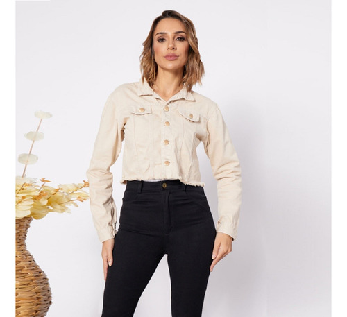 Jaqueta Feminina Jeans Curta Desfiada Cropped Varias Cores