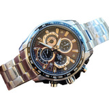 Relógio Casio Edifice Masculino Cronógrafo Ef-560d-5avdf Cor Da Correia Prateado Cor Do Bisel Prateado Cor Do Fundo Marrom E Preto