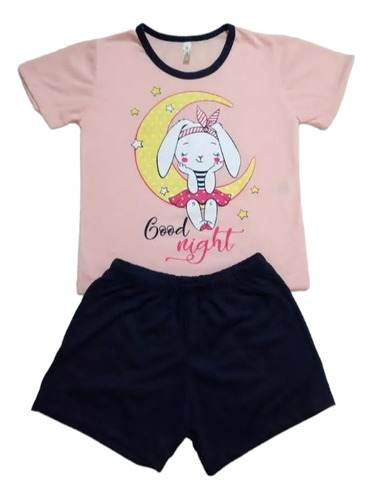 Pijama Infantil Manga Curta Meia Malha Menina/menino