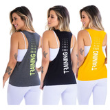 Kit 3 Camisetas Feminina Cavada Fitness