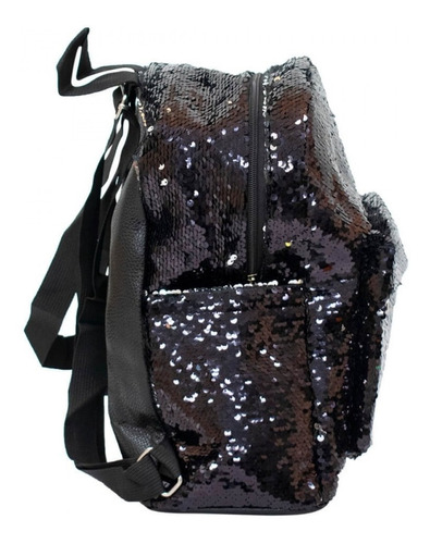 Mochila De Lentejuelas Negras Y Plateadas 34x13x32cm