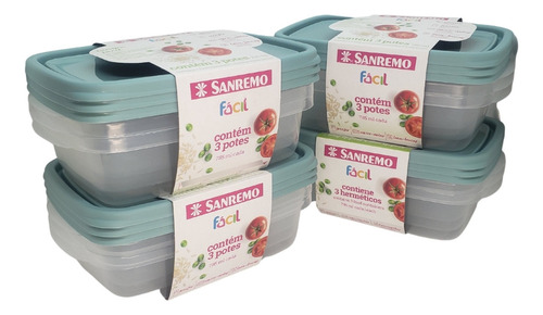 Kit Potes Plastico 12 Peças Sanremo 785ml Freezer Microondas