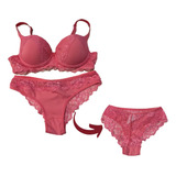 Conjunto De Lingerie Bonito E Barato Rosa Com Renda Luxoso