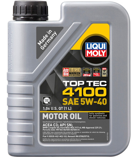 Aceite Sintético Para Motor Top Tec 4100 5w40 1 L Liqui Moly
