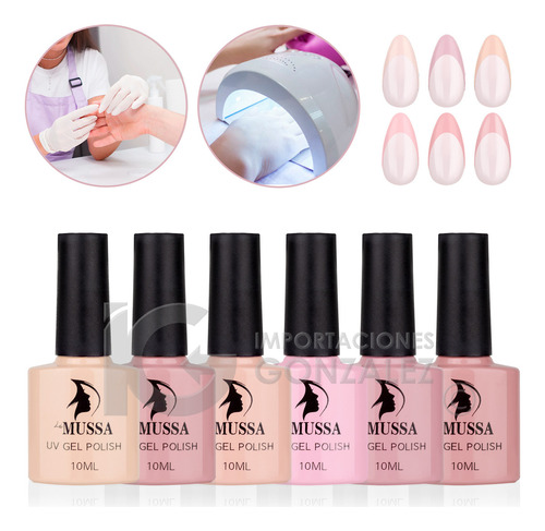 Gama De Gel Semipermanente Mussa® 6 Esmaltes Para Uñas Uv Color Gama Base Francesa