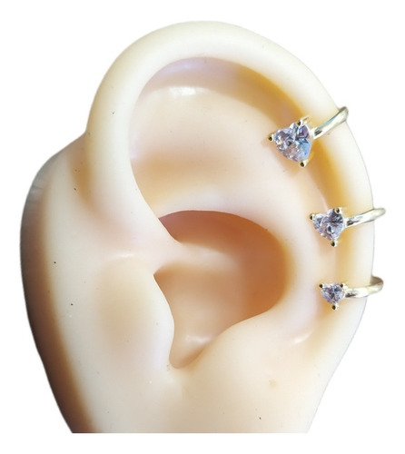 Trio Piercing Argola Falso Zirconia Coração - Dourado