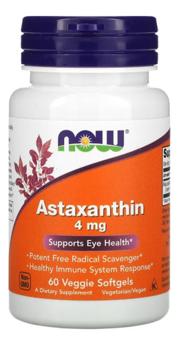 Astaxantina 4mg 60 Softgels - Now Foods - Importada Original