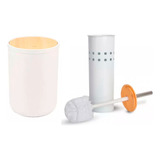 Set Tacho Escobilla Bambu Accesorios Baño Organizador Kit X2